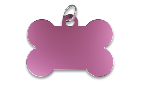 Médaille chien os rose, finition lisse, avec anneau en argent, personnalisable avec le nom du chien gravé.