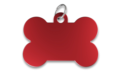 Médaille chien os rouge, finition lisse, avec anneau en argent, personnalisable avec le nom du chien gravé.
