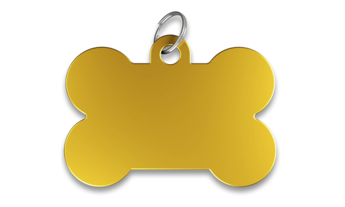 Médaille chien os jaune, finition lisse, avec anneau en argent, personnalisable avec le nom du chien gravé.