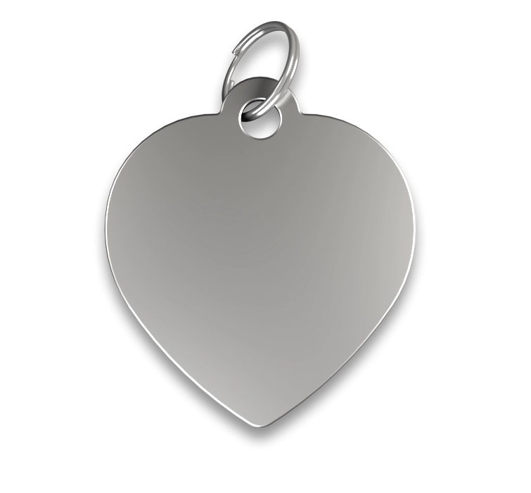 Médaille Chien Gravée Coeur Médaille chien cœur argentée, finition lisse, avec anneau en argent, personnalisable avec le nom du chien gravé.