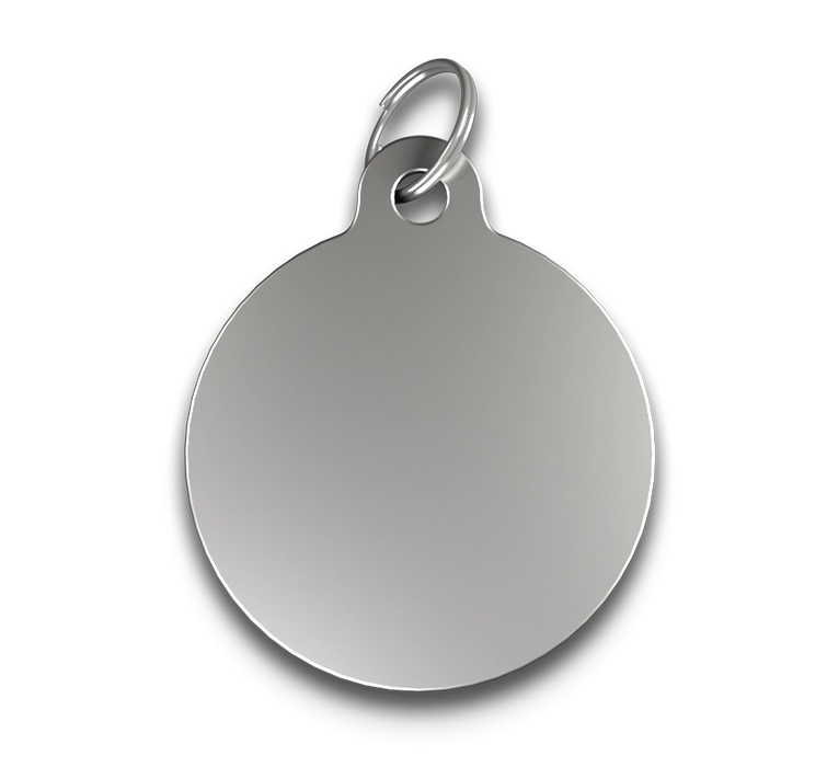 Médaille Chien Gravée Ronde C Médaille chien ronde C argentée, finition lisse, avec anneau en argent, personnalisable avec le nom du chien gravé.