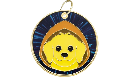 Médaille chien phosphorescente ronde avec tête de chien, légère pour le confort du chien, zone gravable et bords lisses.