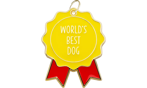 Médaille chien "Meilleur Chien" avec rubans rouges, design vibrant et bords lisses, pour célébrer votre chien.