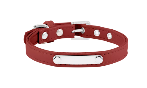 Collier chien marron classique avec plaque ID intégrée pour gravure, 27-34 cm x 1,5 cm, durable et robuste.