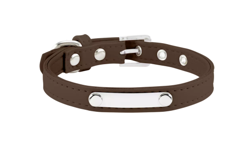 Collier chien rouge classique avec plaque ID intégrée pour gravure, 27-34 cm x 1,5 cm, durable et robuste.