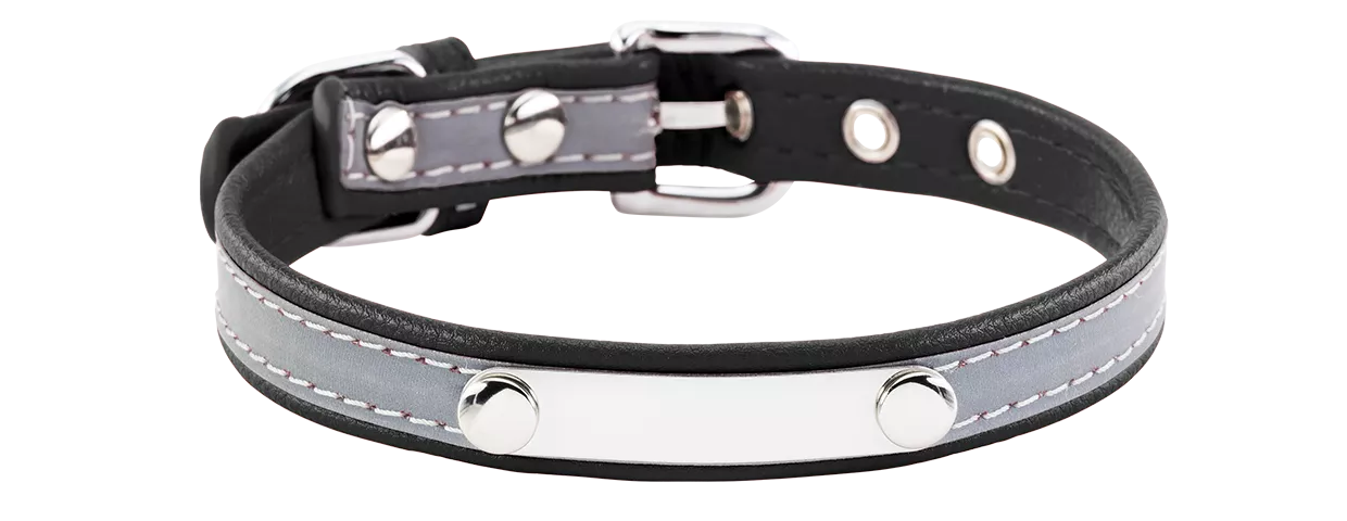 Collier pour Chien Gravé Réfléchissant Collier chien réfléchissant noir avec plaque ID intégrée, 37-47 cm x 2,5 cm, personnalisable avec nom gravé.