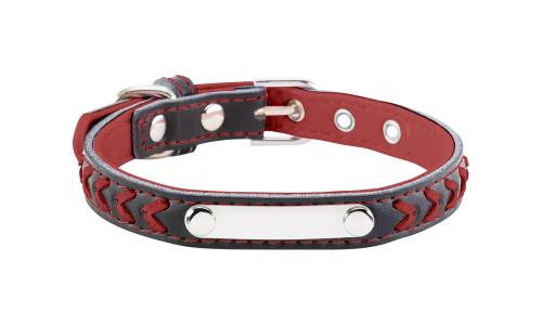 Collier chien tressé rouge avec plaque ID intégrée pour gravure, 27-34 cm x 1,5 cm, personnalisable avec nom gravé.
