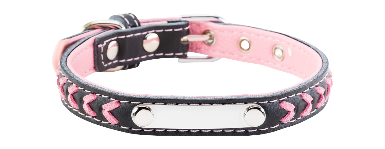 Collier pour Chien Gravé Tressé Collier chien tressé rose avec plaque ID intégrée pour gravure, 27-34 cm x 1,5 cm, personnalisable avec nom gravé.