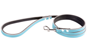 Laisse chien en cuir bleue, 1,5 m, taille petite, couture solide, fermoir durable, intérieur rembourré en cuir véritable.