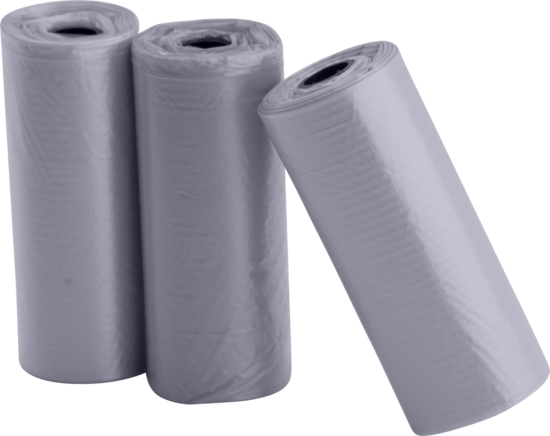 Sacs Ramasse-crottes pour Chien Trois rouleaux de 15 sacs gris à crottes, résistants et étanches, pour une élimination propre et pratique en promenade.