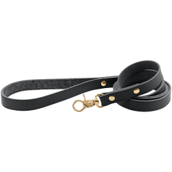 Laisse haut de gamme en cuir noir pour chien, 120 cm, durable, avec fermoir et rivets dorés pour un style luxueux.