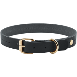 Collier chien en cuir noir et tan, 27-34 cm x 2,2 cm, boucle dorée et anneau en D, durable et élégant.