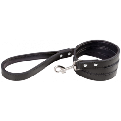Laisse chien en cuir noire, 1,5 m, taille grande, couture solide, fermoir durable, intérieur rembourré en cuir véritable.