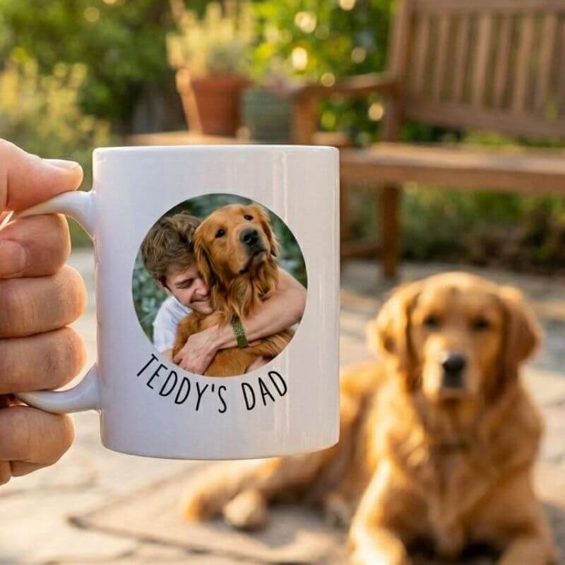 Mug chien personnalisé avec photo ronde – cadeau personnalisé pour propriétaires de chiens
