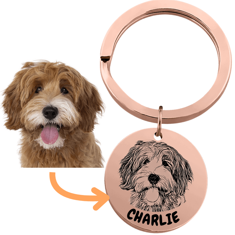 Porte-clés chien personnalisé – transformez la photo de votre chien en dessin gravé